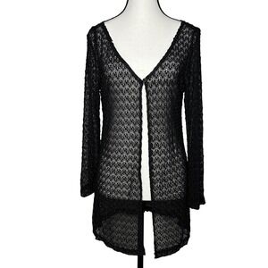 RHC Made in Hawaii Black Lace Crochet Duster Cardigan One Size Boho Y2K Layering